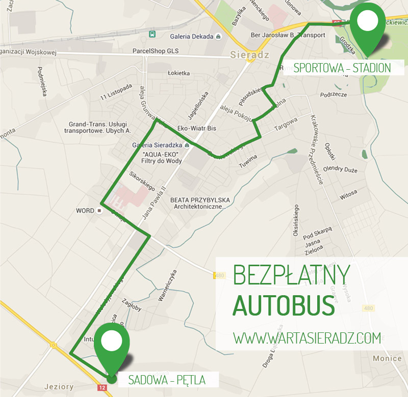 Bezpłatny autobus mapa - KS Warta Sieradz