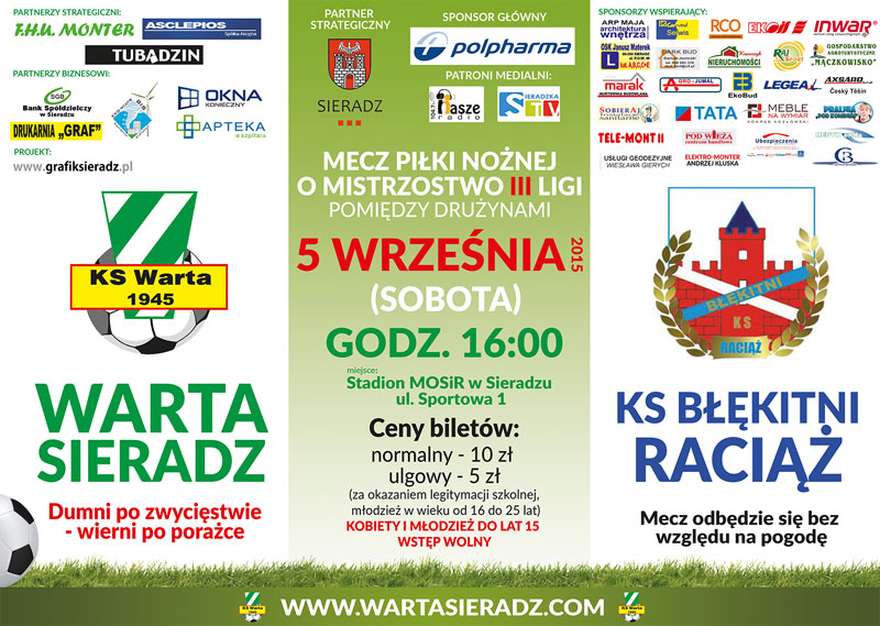 Mecz Warta Sieradz - Błękitni Raciąż - plakat